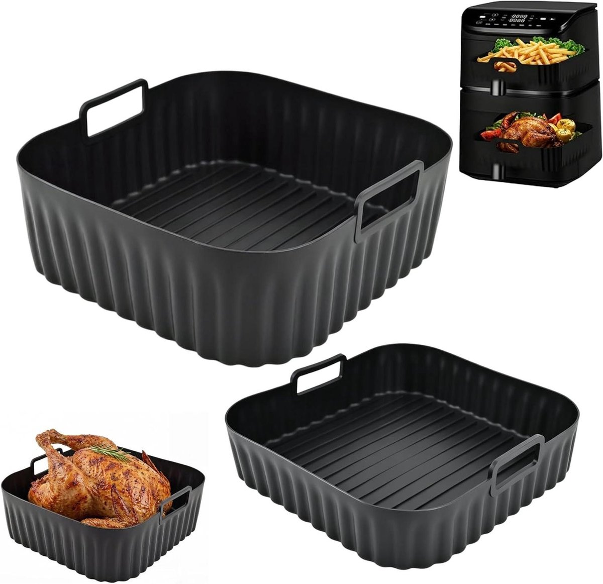 Airfryer Siliconen Vorm - Airfryer Inzetstuk - Gelijkijdig Koken - Optimale Luchtcirculatie - 231 x 142 cm - Grijs