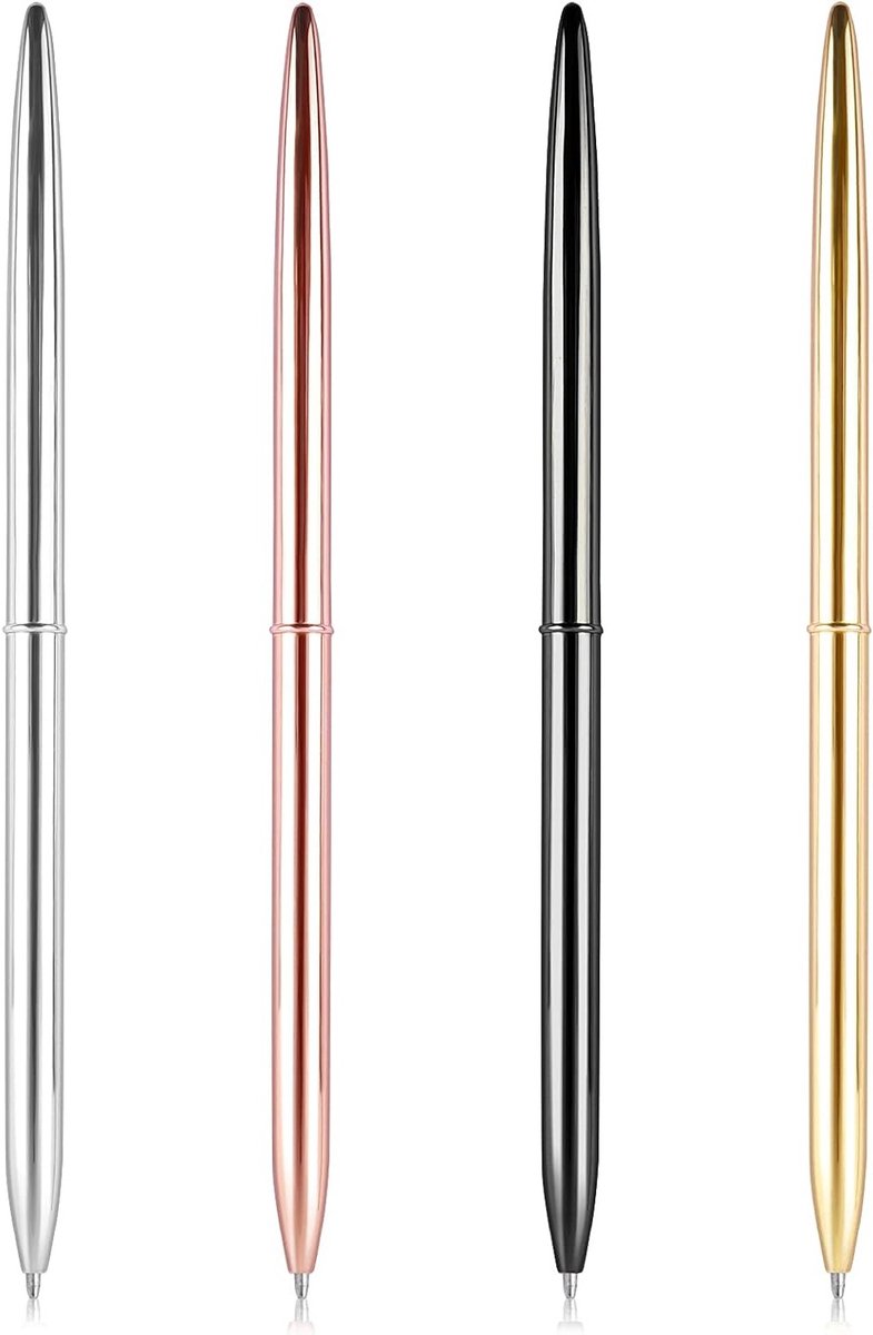 Stijlvolle Gouden Balpen Set van 4 Stuks, Draagbare en Slanke Metallic Balpennen voor Kantoor, School en Cadeaus voor Studenten en Professionals