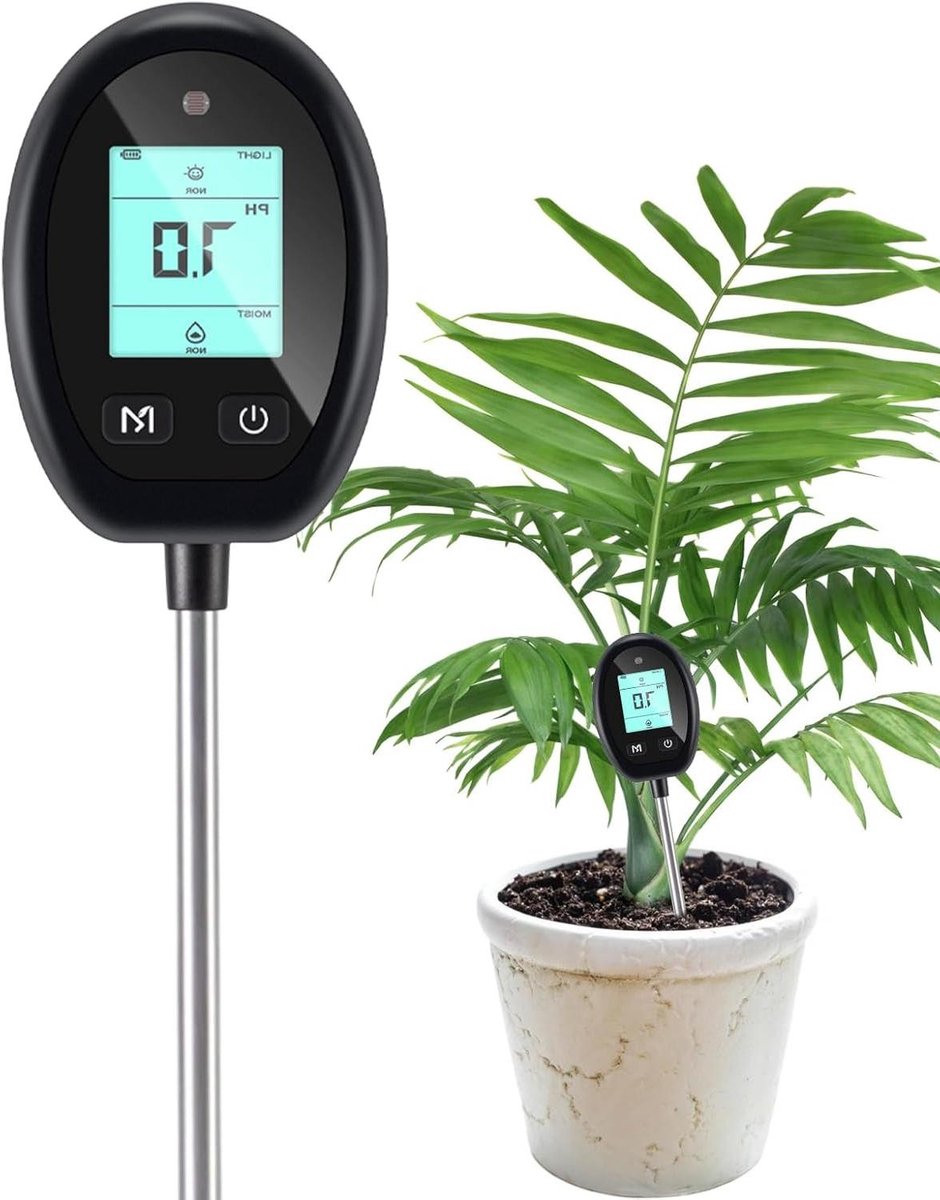 Bodemmeter Kamerplanten - Bodemtester Digitaal - Plantenverzorging Optimaliseren - Meerdere Functies - 32.2 x 7.6 x 4 cm - Grijs