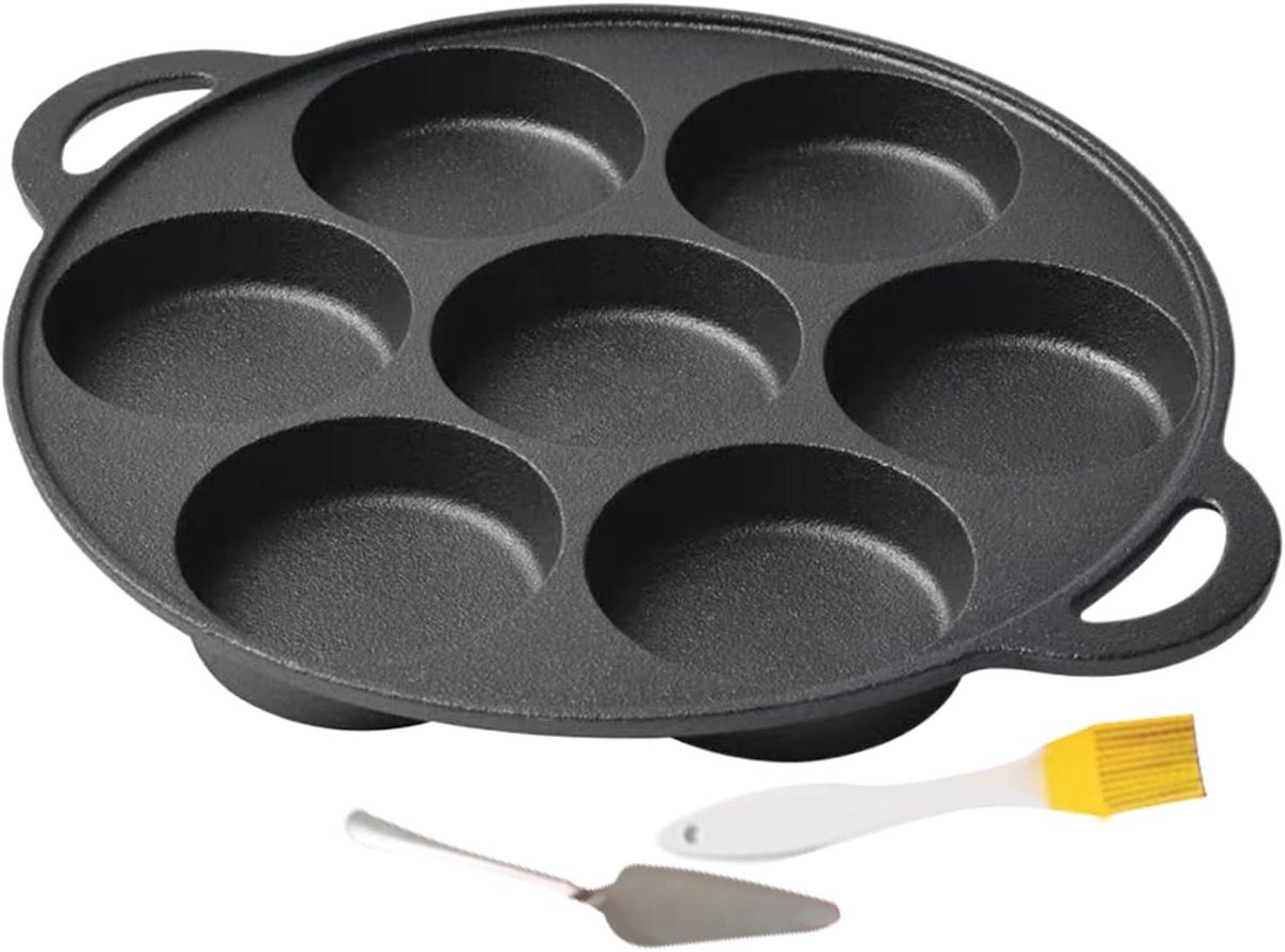 Gietijzeren Koekenpan - Pannenkoekenpan Grillpan - Ontbijt Bereiden - 7-Hols Ontwerp - 30.5x30.5cm - Zwart