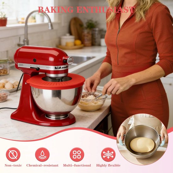 Siliconen Mengkomafdekking - Spatbescherming Mixer - Bakken Thuis - Verbeterde Afdichting - 45-5 Liter - Rood — afbeelding 2
