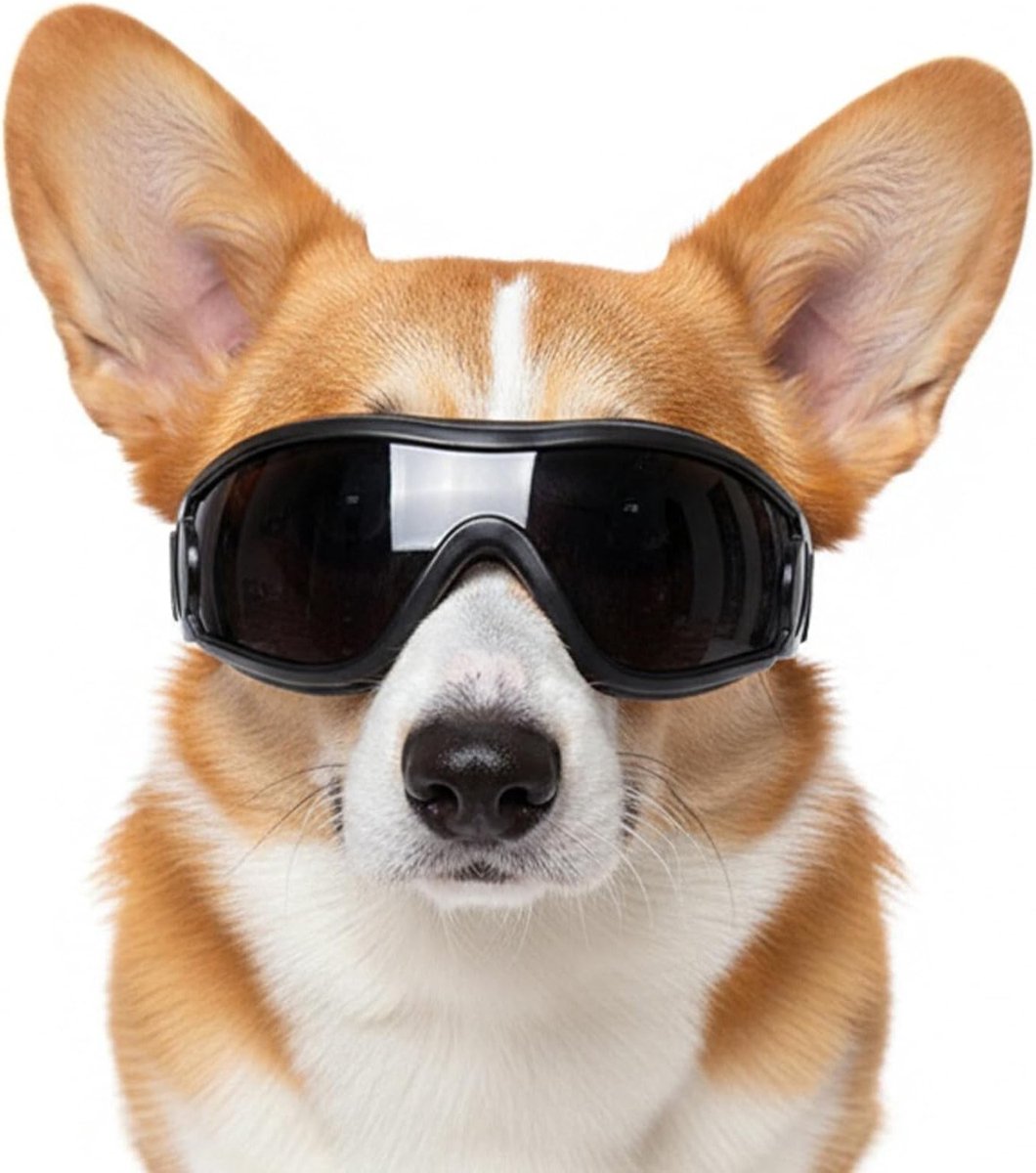 Zonnebril voor Honden - Veiligheidsbril voor Kleine Honden met Grijze Lenzen en Zwart Frame - Perfect voor Wandelen, Skiën en Motorrijden