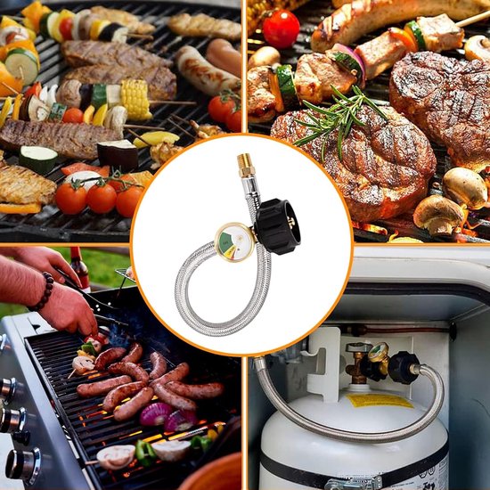 Gasslang met Drukindicator - Gas Regulator Slang - Veilig Koken Buiten - Echt Display - 38 cm - Zwart — afbeelding 2