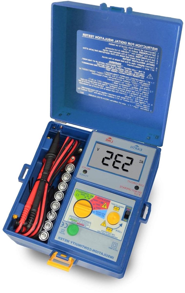 Isolatiemeter - Isolatietester Weerstandsmeter - Elektrische Veiligheid Controleren - Drie Testspanningen - 2000 Mohm - Grijs