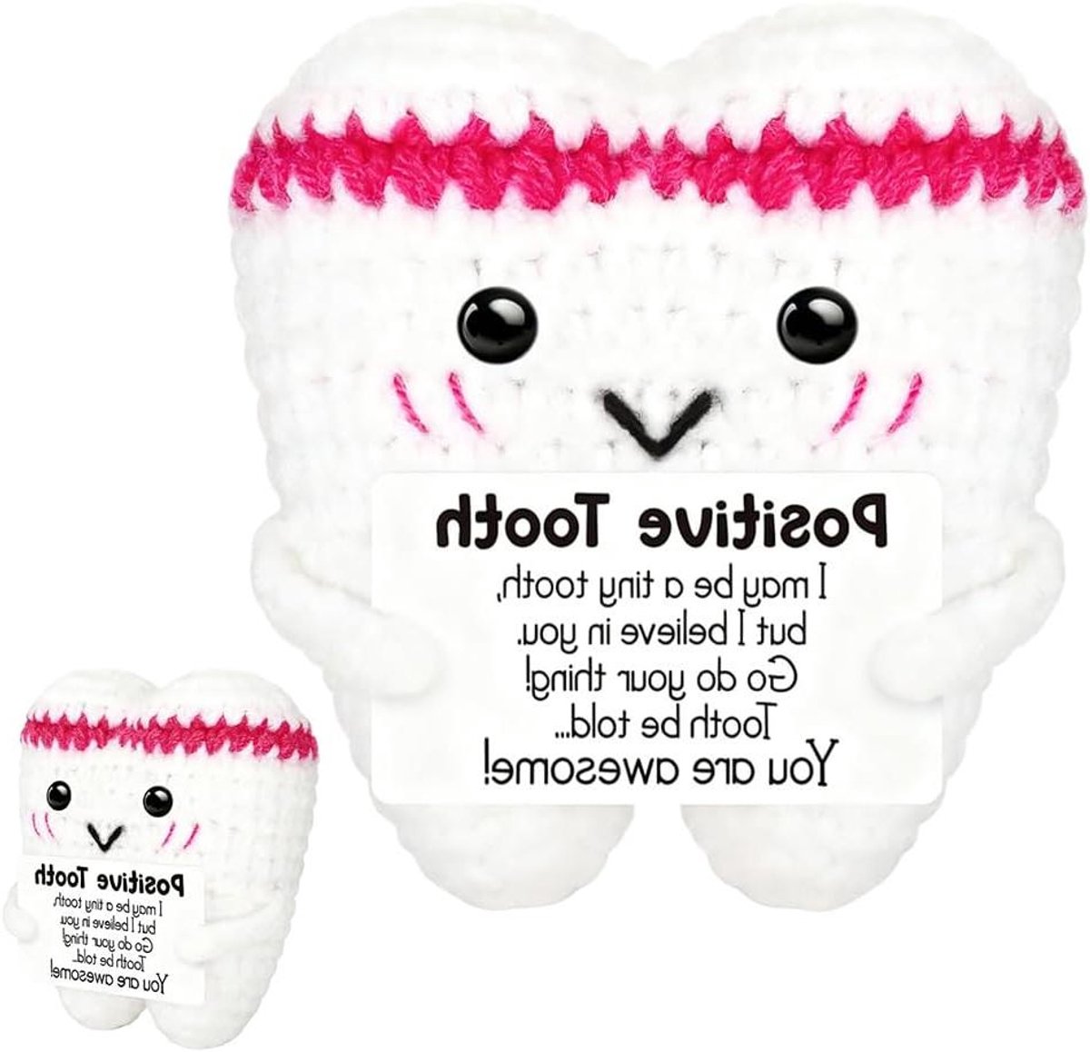 Tandenpop Pluche - Tandenspeeltje Gehaakt - Bureaudecoratie - Positieve Uitstraling - 6 Cm - Wit