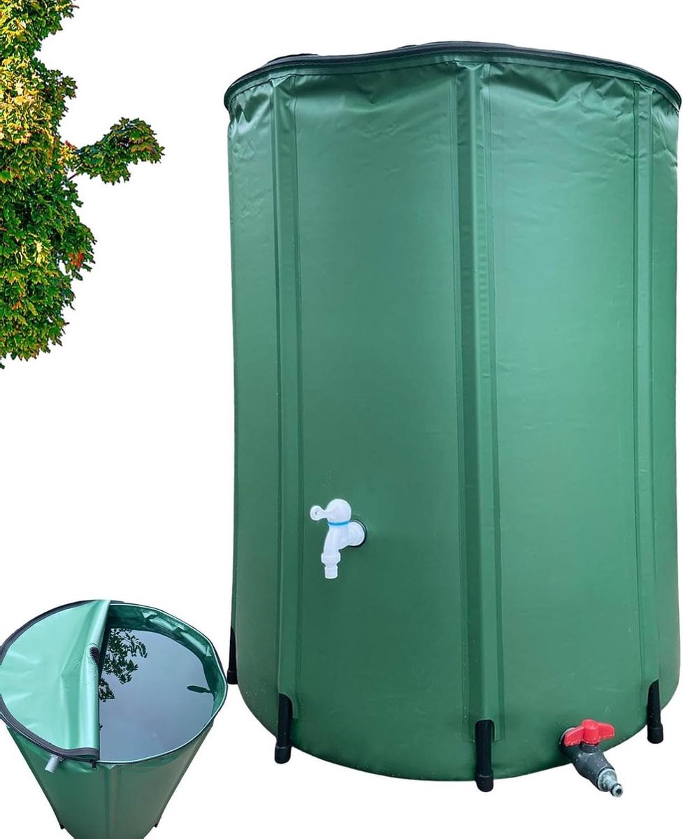 Regenton Water Collector - Regenwater Opslag Tank - Tuin Water Besparen - Met Mesh Afdekking - 100-750L - Donkergroen