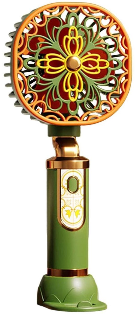 Draagbare Ventilator - Handventilator Mini Fan - Persoonlijke Koeling - Vintage Bloemendessin - 20 cm - Groen