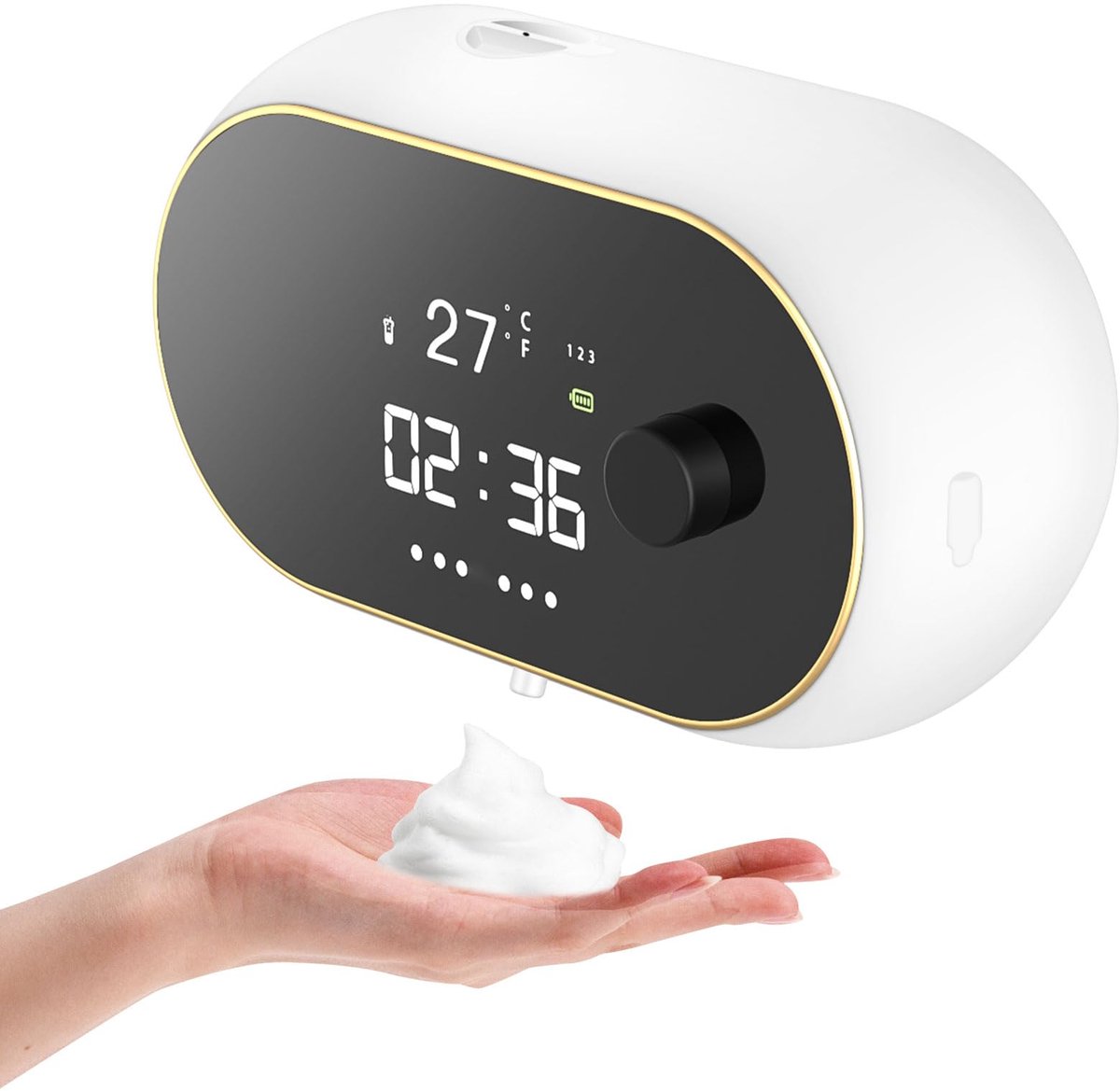 carmdering - Automatische Zeepdispenser - Aanraakloze Dispenser - Slimme Zeepautomaat - Realtime Display Met Tijd En Temperatuur - Instelbare Schuimhoeveelheid In 3 Niveaus - ABS En PP - IPX5 - Langdurig Gebruik Tot 4 Maanden Op Één Lading