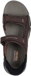 Bovenaanzicht van bruine Skechers sandalen met Slip-ins logo.