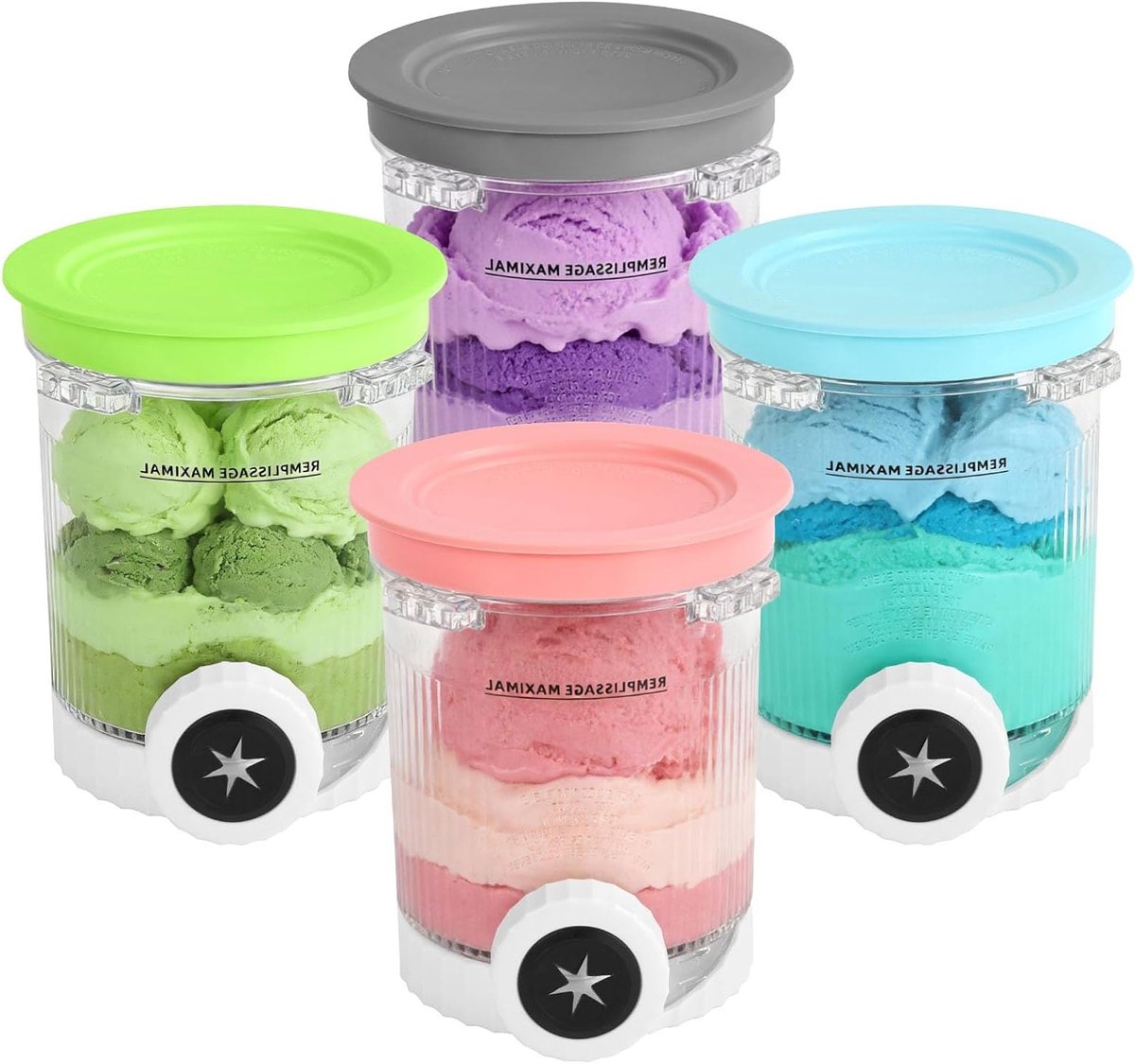 Set van 4 IJsbekers met Deksel voor IJs- en Softijsmachines, BPA-vrij en Vaatwasserbestendig, 16 oz Containers