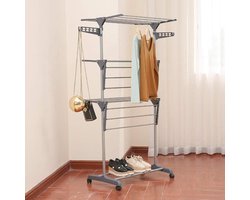 Verticaal Droogrek - Toren Droogrek - Kleding Drogen - Uittrekbaar met Zijvleugels - 72 x 56 x 152 cm - Grijs