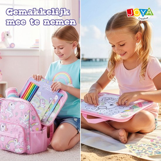Unicorn Reispakket - Kleurboek en Tekenpakket Meisjes voor Onderweg - Reisspeelgoed met Stickerboek en Doeboek - Vakantieboek - Joya Creative