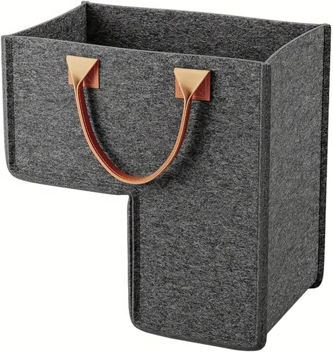 L-shaped Stair Step Organizer, Foldable Felt Stair Basket with Leather Handles, Space Saving Suitable for Laundry, Toys and Household Items