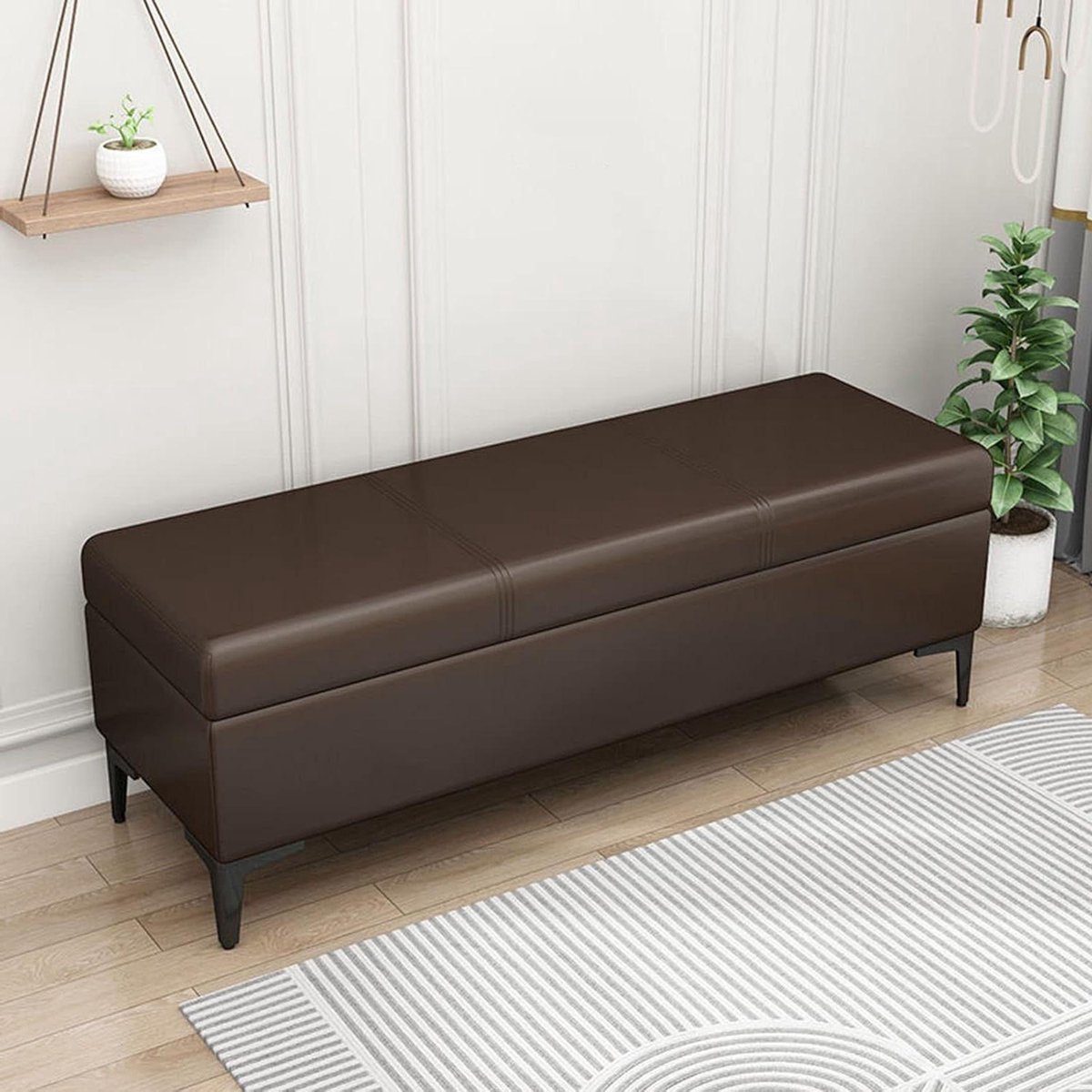 Bench with Storage Space, Wide Rectangular Footstool with Storage Space and Padded Sofa for Living Room, Entrance or Bedroom, with Storage Space and Safety Hinge Lid