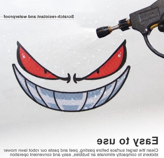 Set van 2 Reflecterende Oogstickers voor Robotmaaiers - Zelfklevende PVC Stickers voor Maaiers, Motorfietsen en Helmen - Nachtzichtbaar en Duurzaam — afbeelding 3