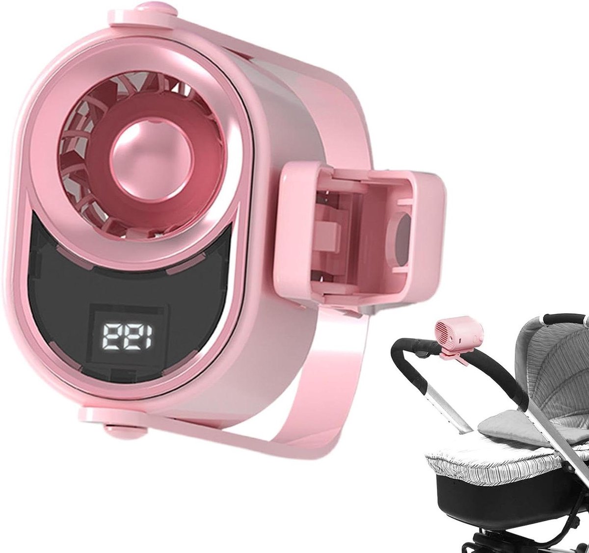 Kleine clipventilator - Draagbare mini - Persoonlijke verkoeling - 199 snelheidsopties - 78 cm breed - Roze