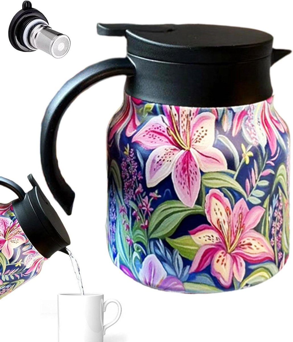 Thee Pot Infuser - Reis Mok - Losse Thee Zetten - Geïsoleerd Ontwerp - 1000ml - Orchidee
