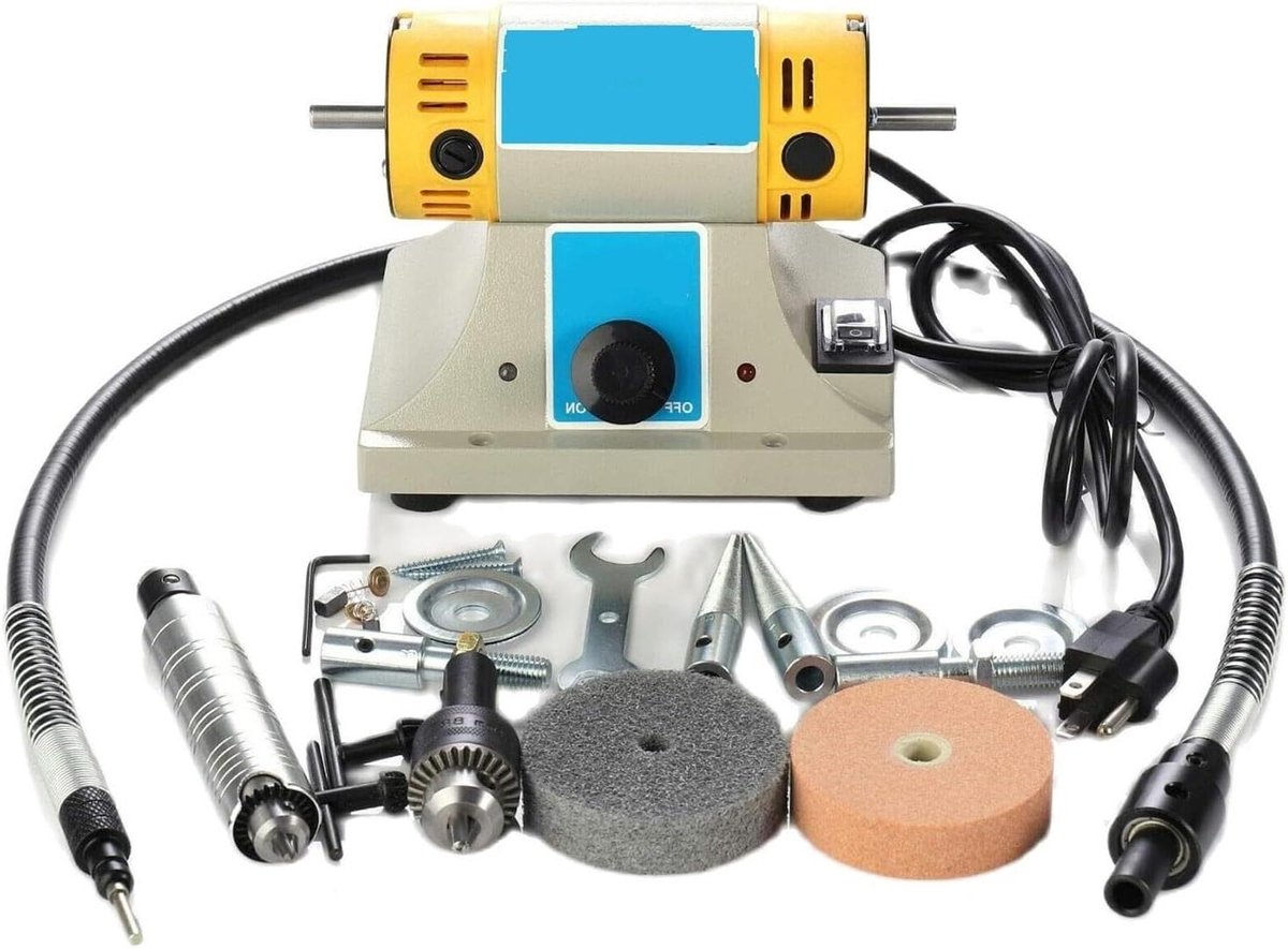 Elektrische Polijstmachine - Schuurmachine - Houtbewerking en Sieraden - Krachtige 350W Motor - 15 x 12.5 x 12.5 cm - Grijs