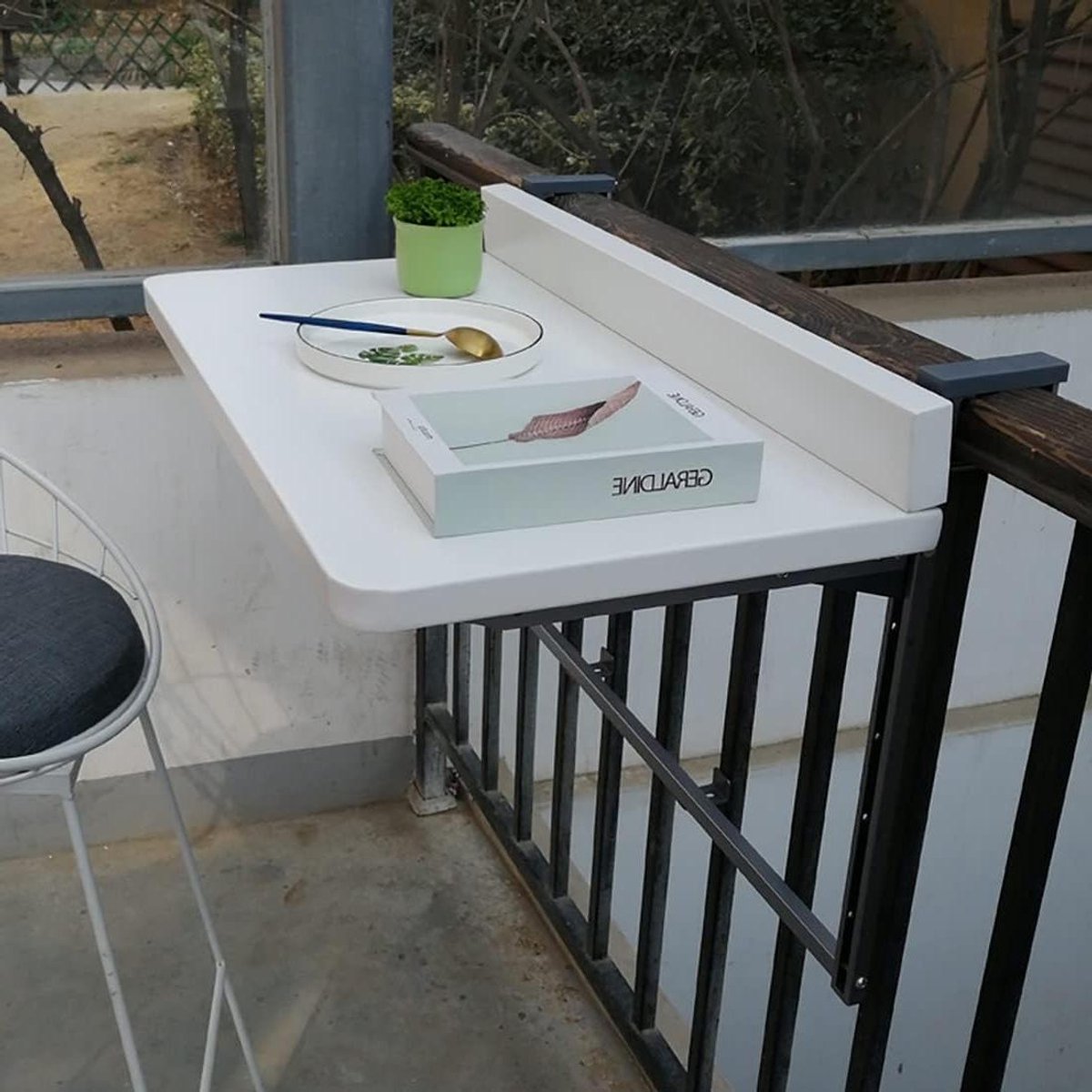 Balkontafel Opvouwbaar - Bijzettafel Terras - Buiten Leven - Verstelbaar Hoogte - 120 cm - Wit