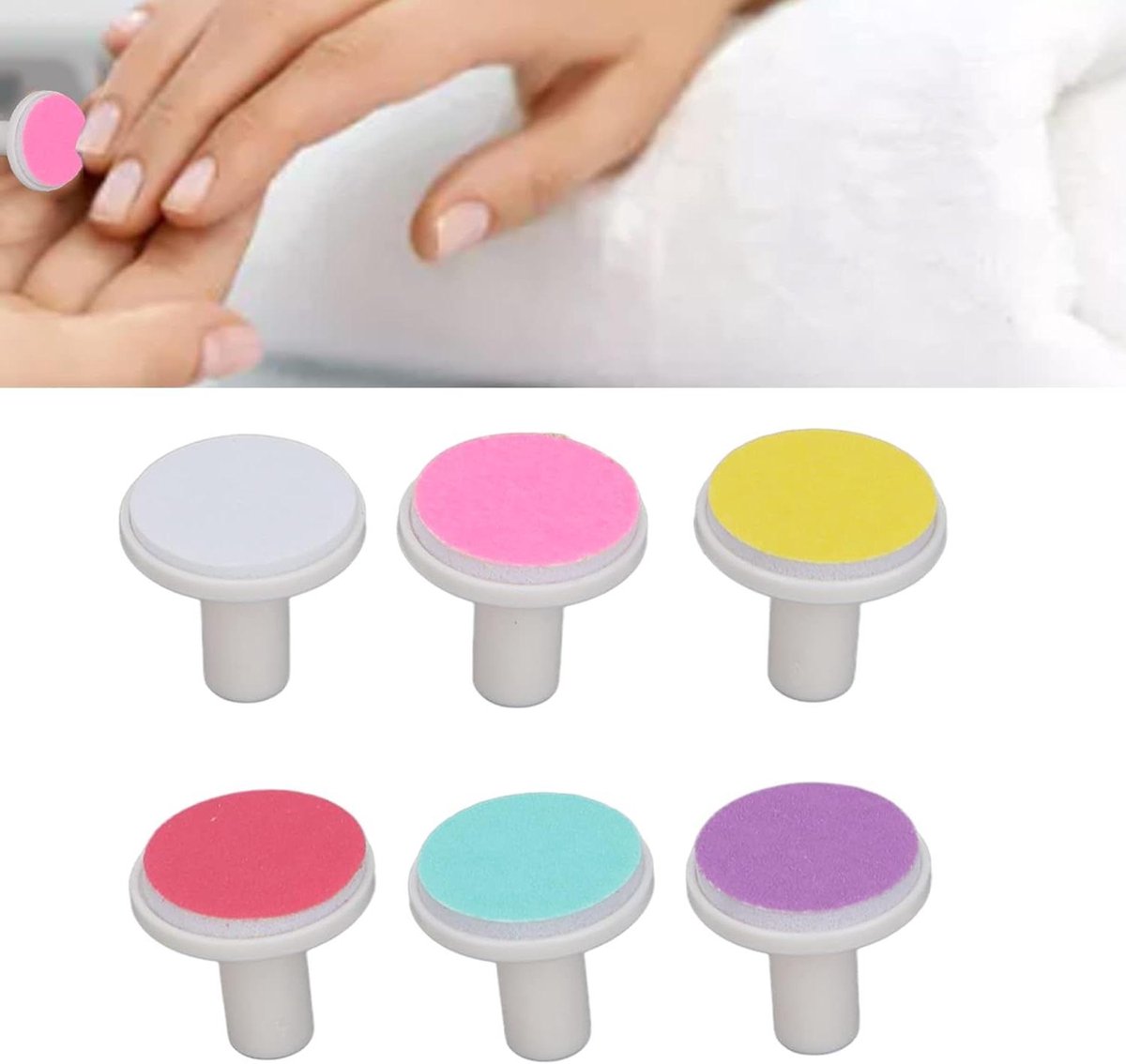 Vervangingskoppen Babynagelvijl - Baby Nagelknipper Pads - Baby Nagels Vijlen - 6 Verschillende Slijpkoppen - 6 Stuks - Multicolor