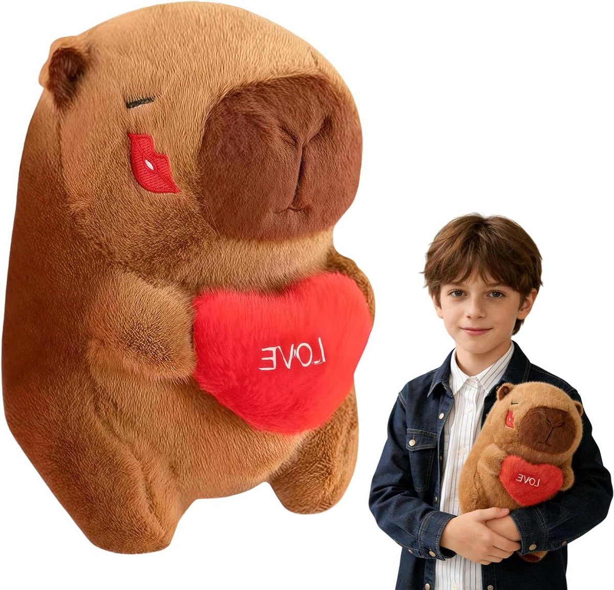 Capybara Pluche Dier - Knuffel Watervarken - Cadeau Geven - Met Liefdeshart - 25 cm - Bruin