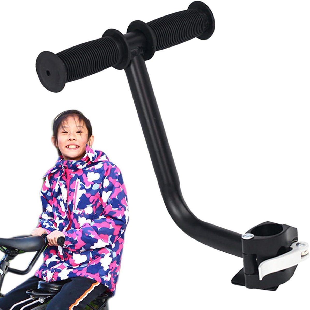 Fiets Achterbank Armsteun - Kinderfiets Handgreep - Veilig Fietsen - Antislip Comfort Grip - Universele Pasvorm - Zwart