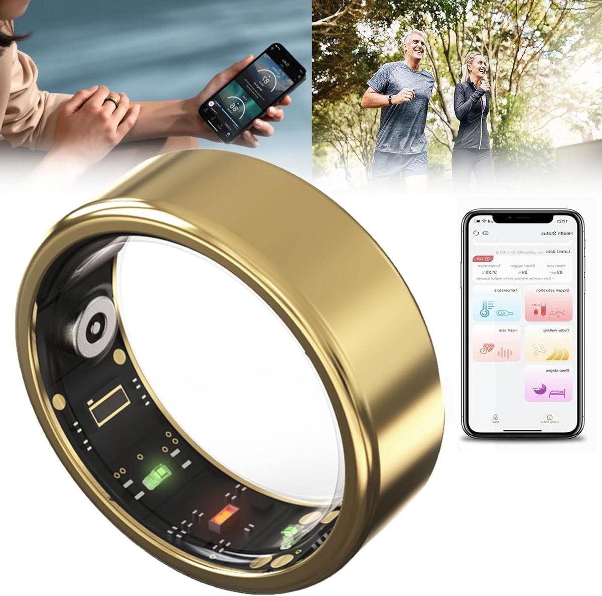 Slimme Ring - Gezondheidstracker Slaaptracker - Gezondheid Monitoren - 24/7 Hartslagmeting - IP67 Waterdicht - Goud
