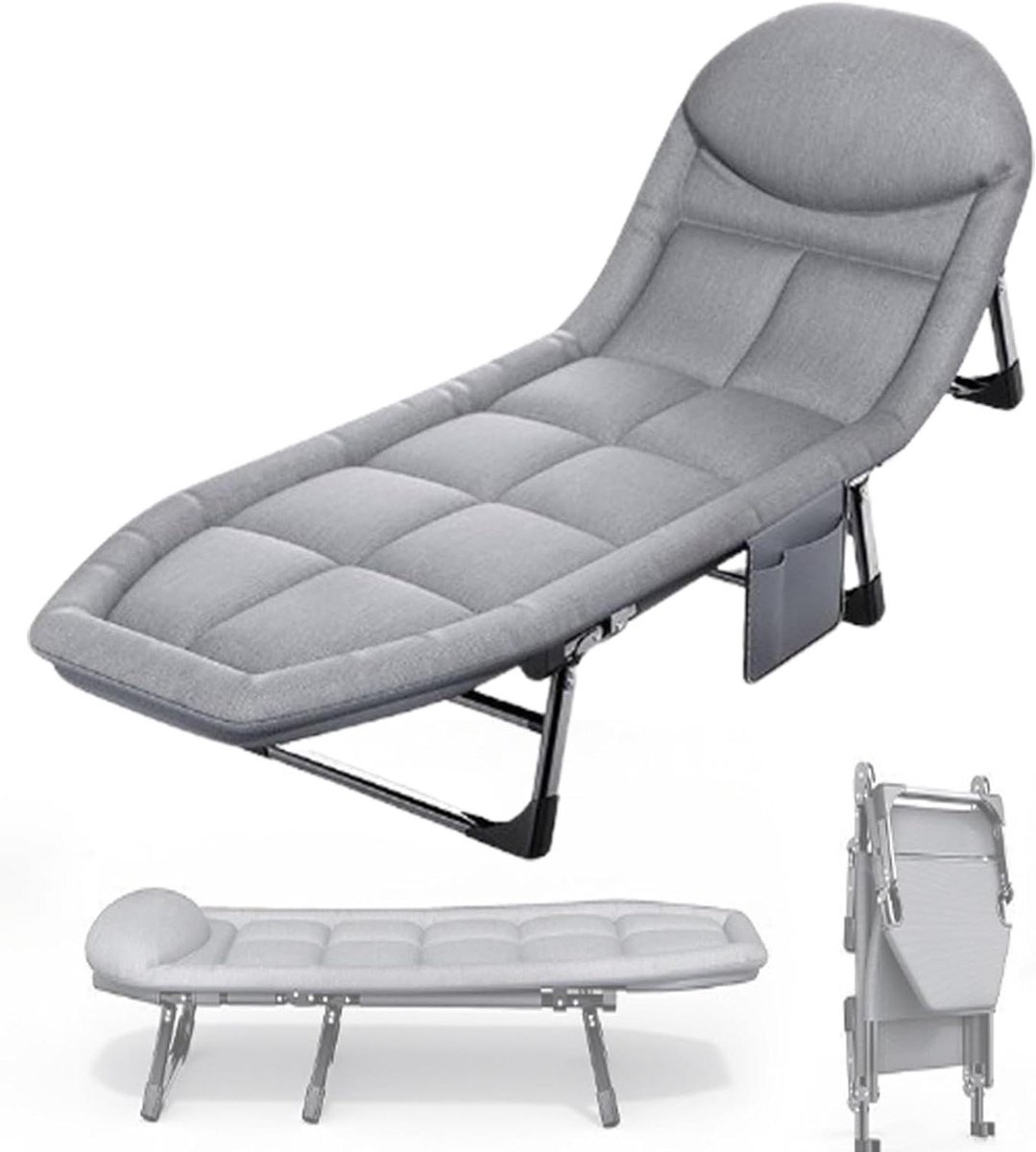 Opvouwbaar Bed - Campingbed Gastenbed - Comfortabel Ontspannen - 6-Positie Verstelbaar - 200x64x32cm - Zwart