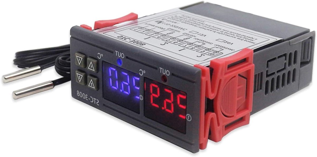 SnelShoppen - Digitale Temperatuurcontroller Thermostaat met Dual NTC Sensoren, Koeler en Verwarmer, Dubbele LED Indicator voor 110-220V, 2 in 1 Tempe