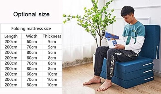 Opklapbed Matras - Logeer Matras - Comfortabel Slapen - Afneembare Hoes - 200x80cm - Blauw — afbeelding 2