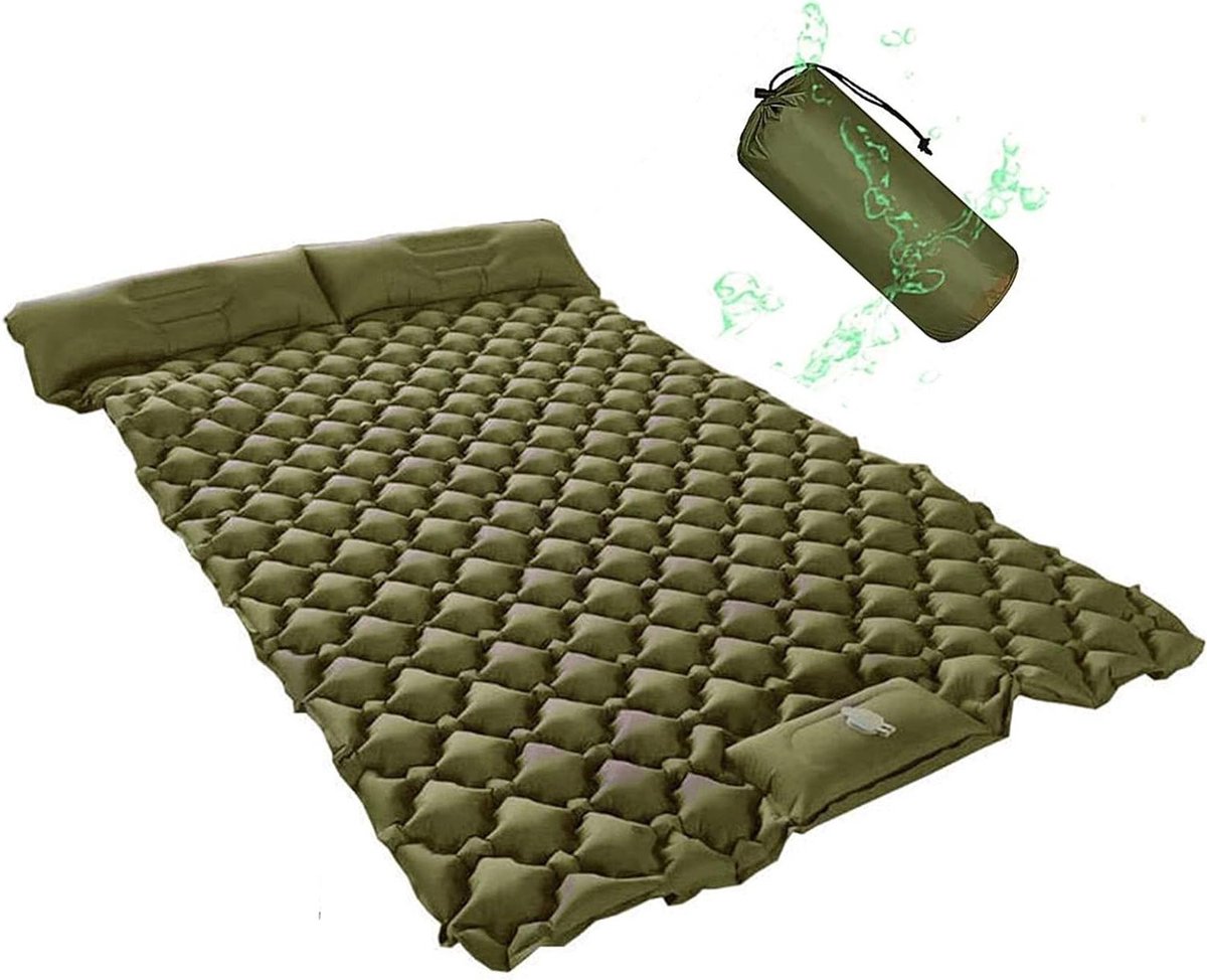Opblaasbare Slaapmat - Kampeer Mat - Buiten Slapen - Ingebouwde Voetpomp - 206x120x6 cm - Legergroen
