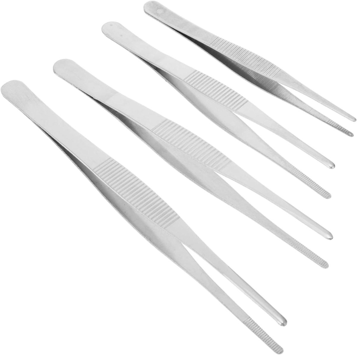 Pincetten Set - Precisie Tangen - Fijne Werkzaamheden - Anti-slip Grip - 4 Stuks - Zilver