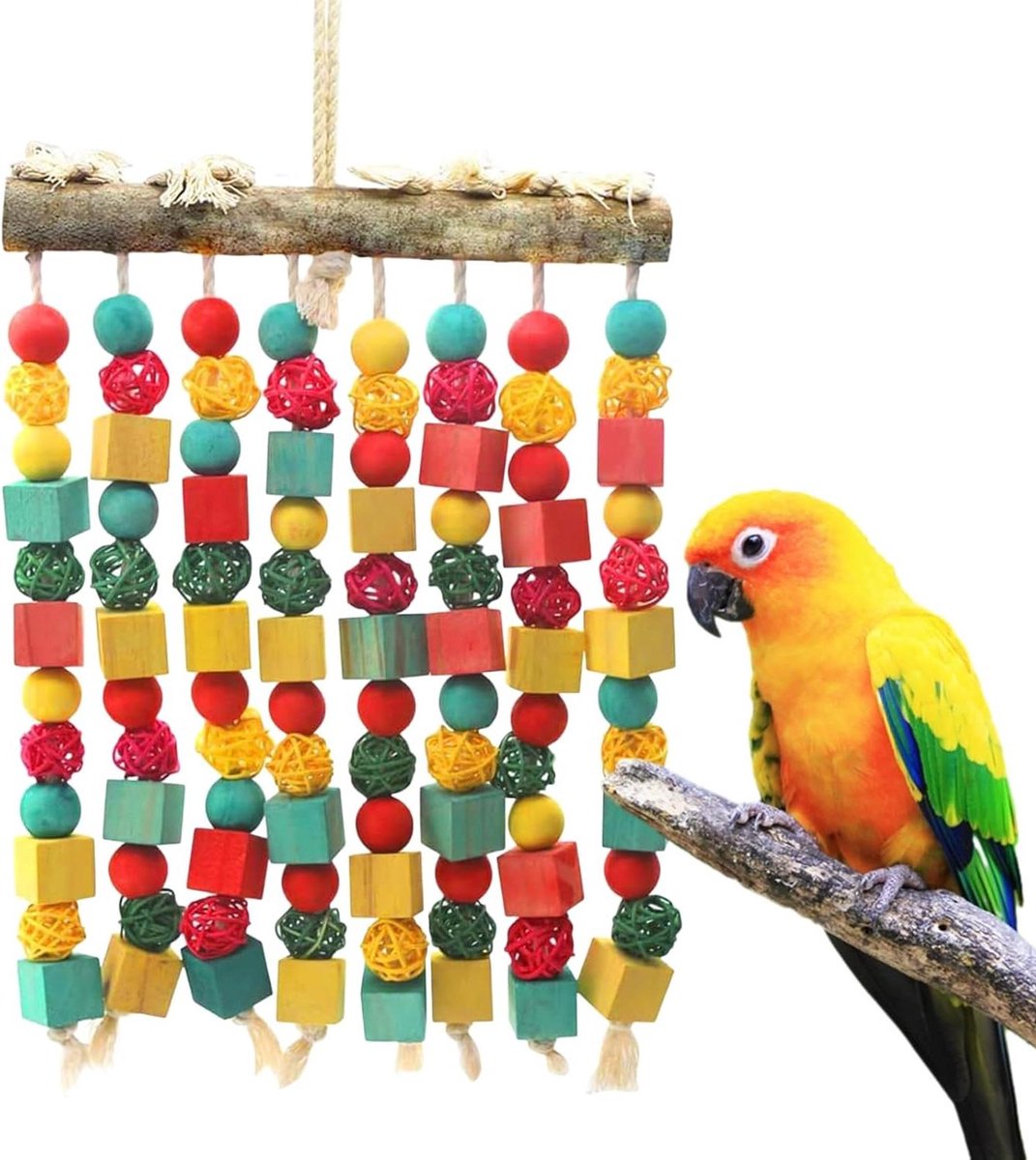 Vogel kauwspeelgoed - Kooi accessoires - Snavel verzorging - Natuurlijke materialen - 37 x 25 x 1 cm - Veelkleurig