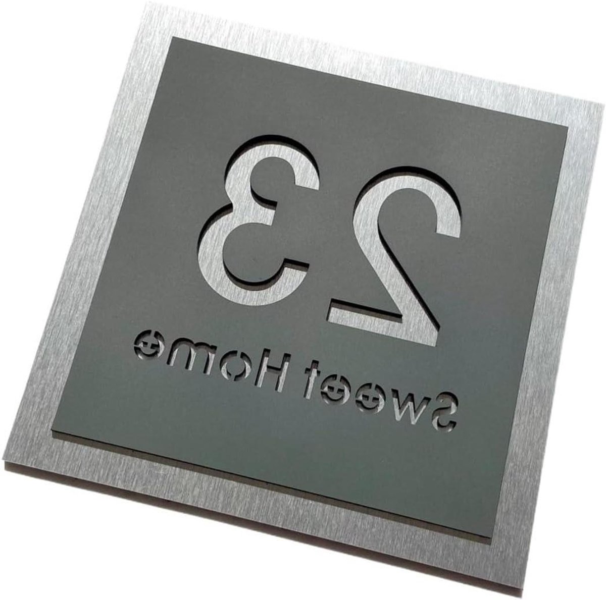 Huisnummer Plaat - Adresbord Naam - Huis Entree - Aluminium Legering - 30x30CM - Grijs Zilver