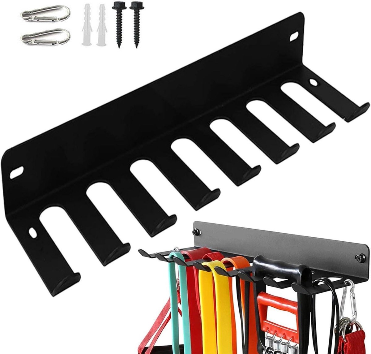 Gym Rack Organizer - Wandhouder Fitness - Sportspullen Opbergen - Zwaar Staal - 424 x 138 cm - Zwart