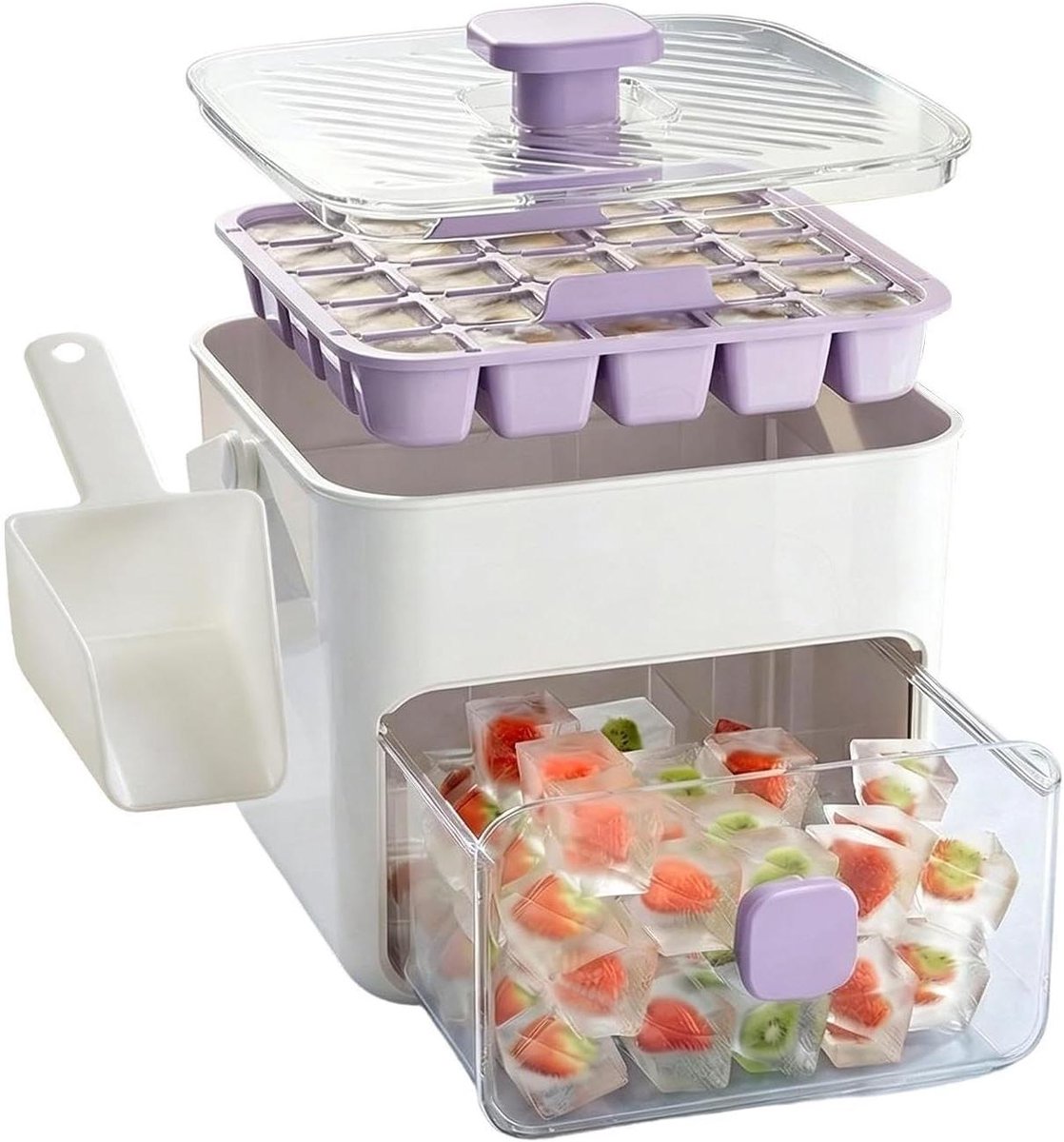 Ijsmaker Vriezer - Ijsblokjesvorm Bak - Dranken Koelen - 50 Compartimenten - 18.5L x 17.3W cm - Wit