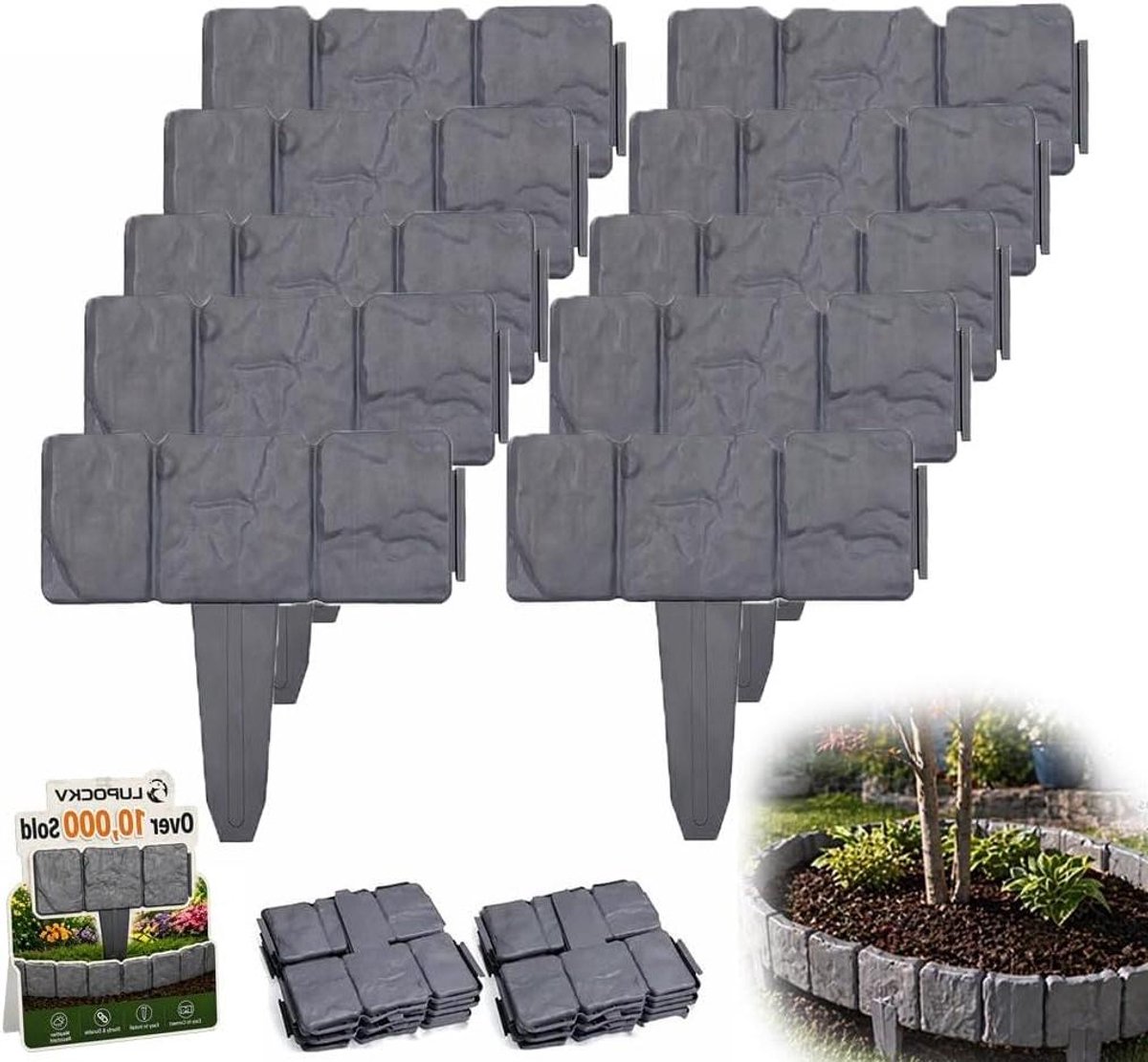 Tuinrand panelen - Imitatie steen - Tuin decoreren - In elkaar grijpend systeem - 20 stuks - Grijs