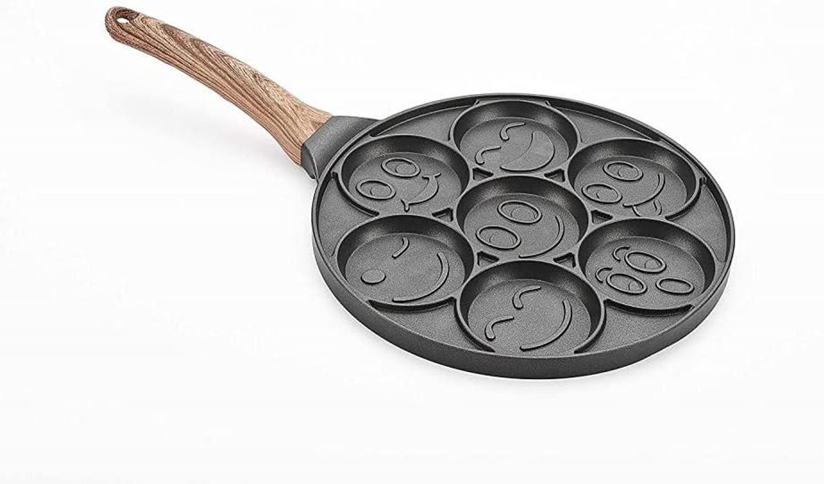 Pannenkoekenpan Smiley - Flapjack Bakplaat - Ontbijt Maken - 7 Gezichten Tegelijk - 47x26.5 cm - Zwart