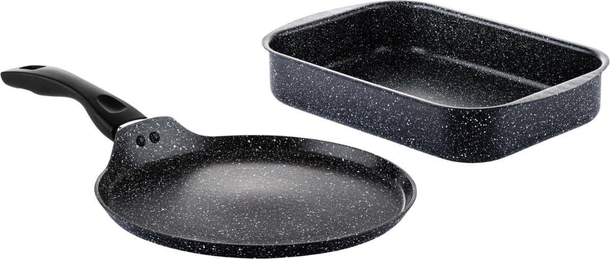 Pannen Set - Braadslede Koekenpan - Lekker Koken - Antiaanbaklaag - 35cm 28cm - Zwart Marmer