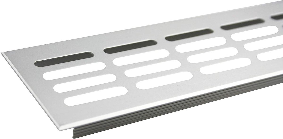 Ventilatierooster Aluminium - Luchtinlaat rooster - Woning Ventileren - Met achterflens - 600mm lang - Zilverkleurig