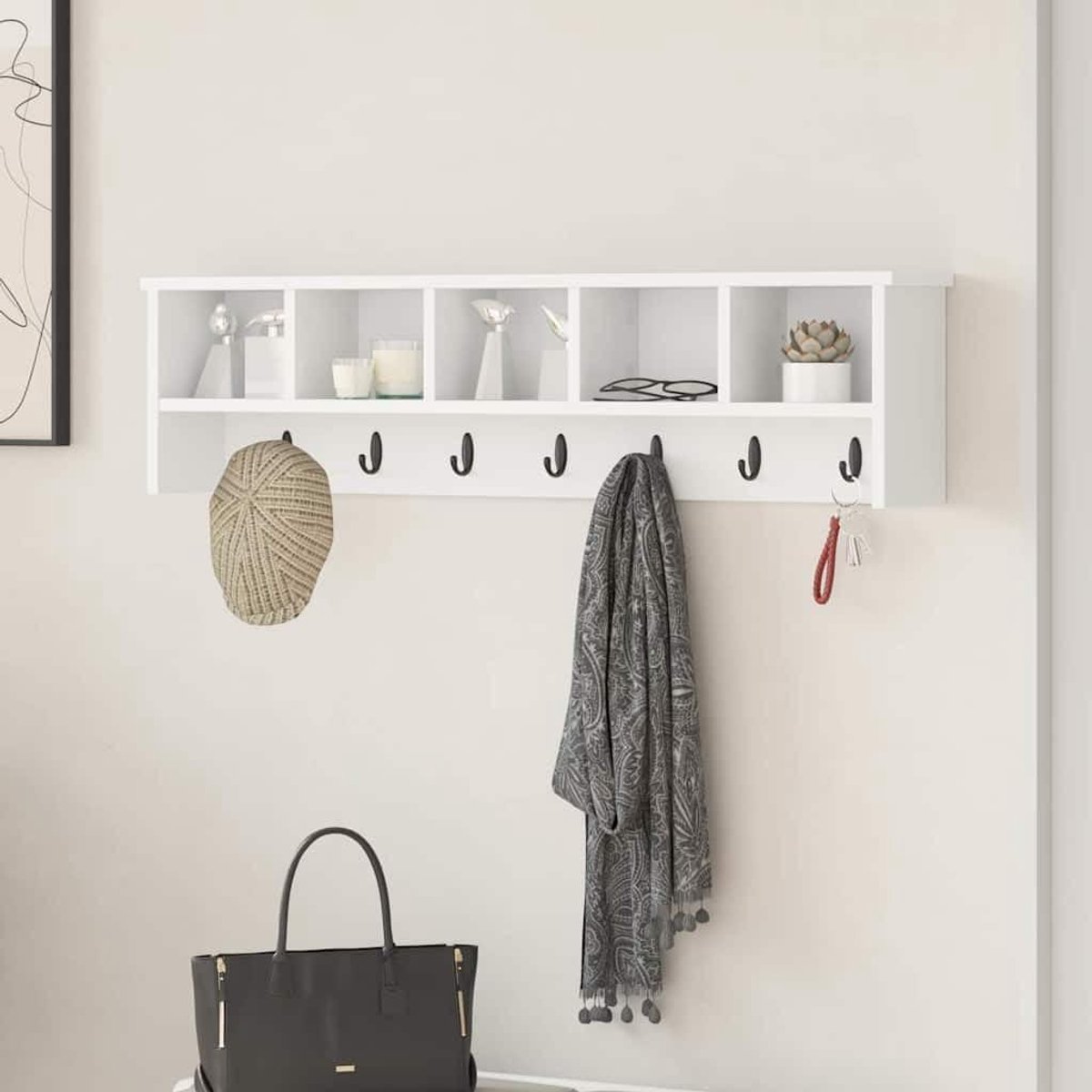 Wandkapstok - Muurhanger - Entree Organiseren - Met Legplank - 100 cm - Wit