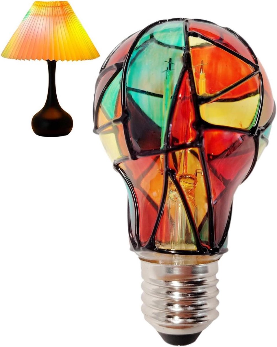 Decoratieve Lamp - Mozaïek Bol - Feestelijke Sfeer - Handgeschilderd Glas - E27 Fitting - Regenboog