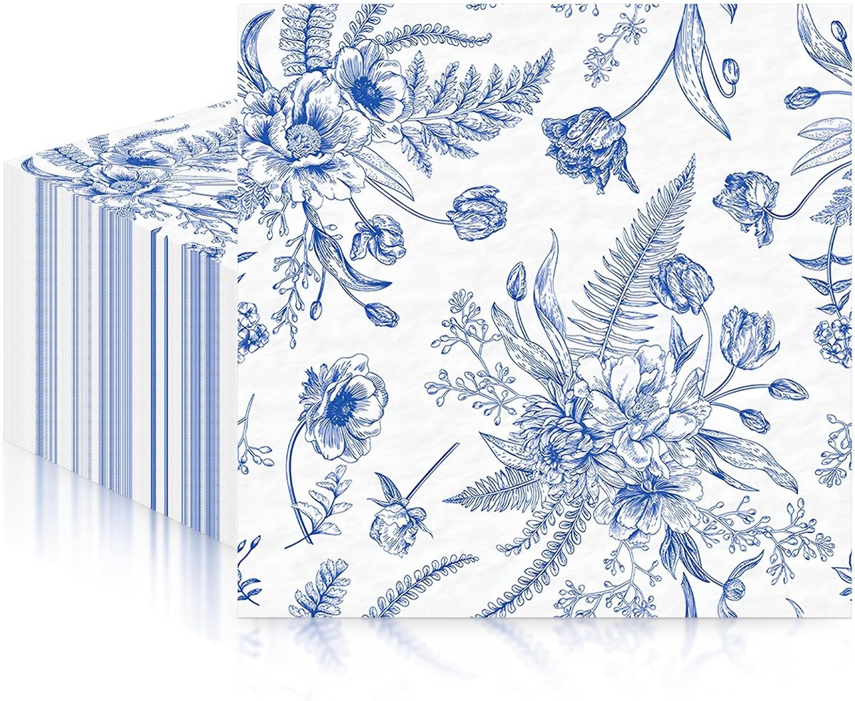 Servetten Papieren - Servetten - Tafel Servetten - Papier - Papieren Wegwerp Servetjes - Feestservetten - Voorjaar Servetten - Lunch/Diner Tafel Decoratie - 2 Laags - Wit en blauw - 33 x 33 cm - 20 Stuks - van Imperatoris