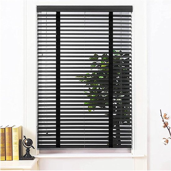 Massief houten jaloezieën - Horizontale raambekleding - Zonwering en privacy - Natuurlijk lindehout materiaal - 70x120cm - Zwart