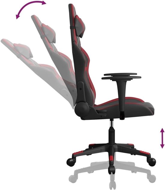 Gaming Stoel - Racestoel Computerstoel - Comfortabel Zitten - Verstelbare Rugleuning - 1 stuk - Zwart en wijnrood — afbeelding 4