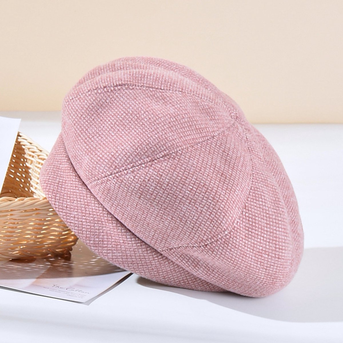 Klassieke Modieuze Dames Baret - Britse Vintage Kunstenaarspet - Elegante Herfst-/winterbaret - Krantenverkoperspet, Achthoekige Pet, Baret -Roze