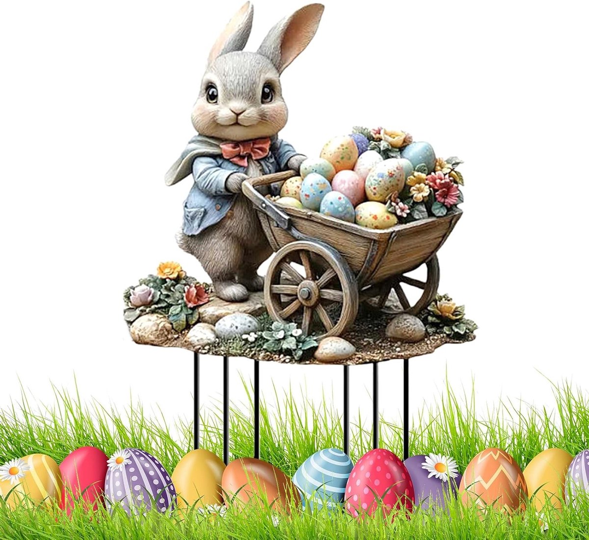 Lente Decoratie Tuin Stake met Pasen Konijn Figuren - Vintage 2D Acryl Decoratie voor Buiten en Binnen Tuinfeest