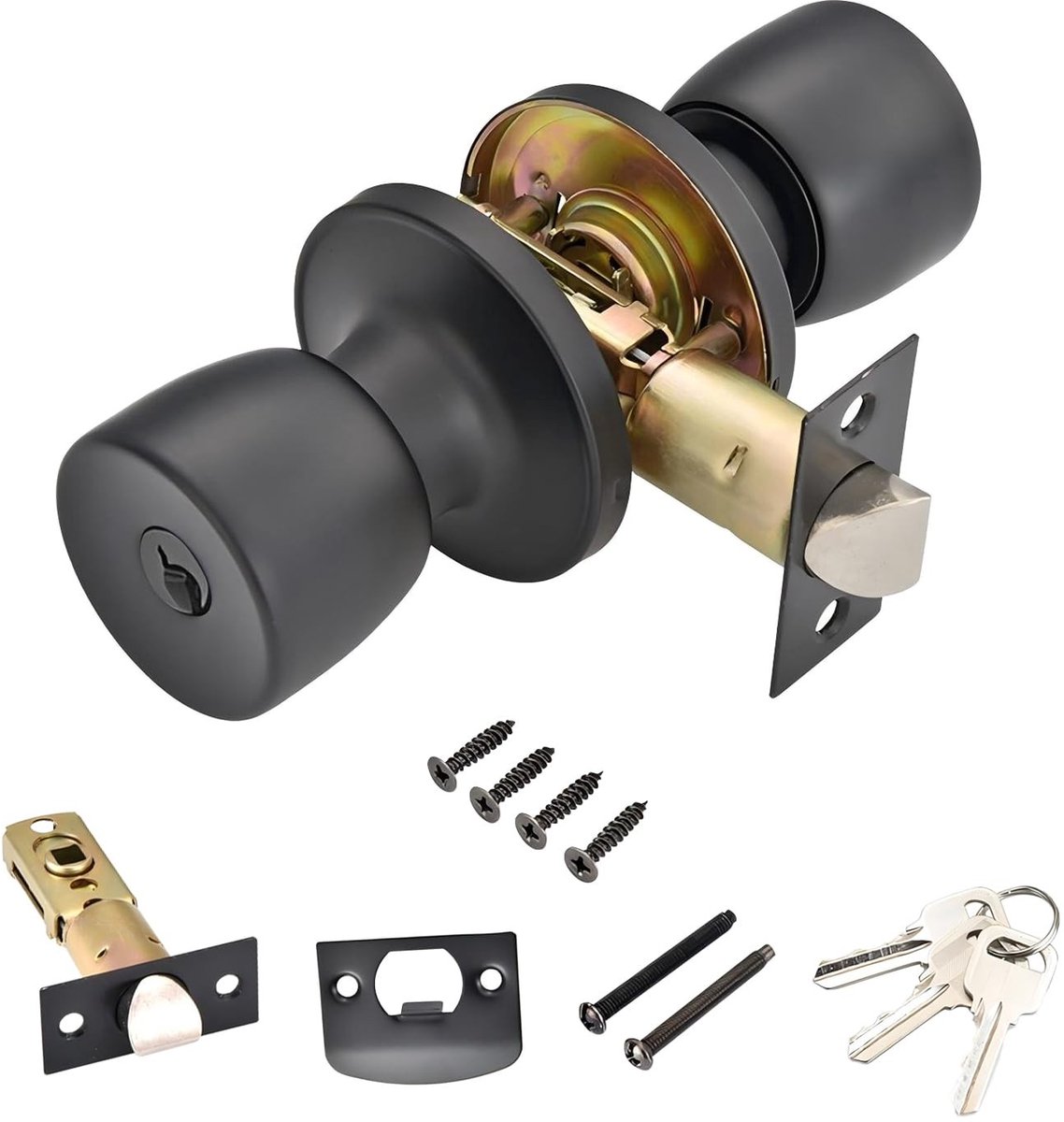 Dailygoody - Deurknop Set - Ronde Deurknoppen - Veilig met Slot en Sleutel - Zwart - Roestvrij Staal - Privacy Deurslot - Geschikt voor Slaapkamer en