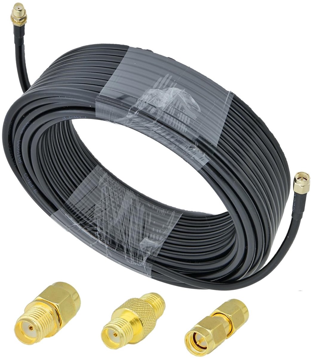 Dailygoody - OmGoods - Dailygoody Antenne Kabel - 20 Meter Coaxiale Kabel - Laagverlies - Zwart - Voor Wi-Fi Router - Ondersteunt 6 GHz