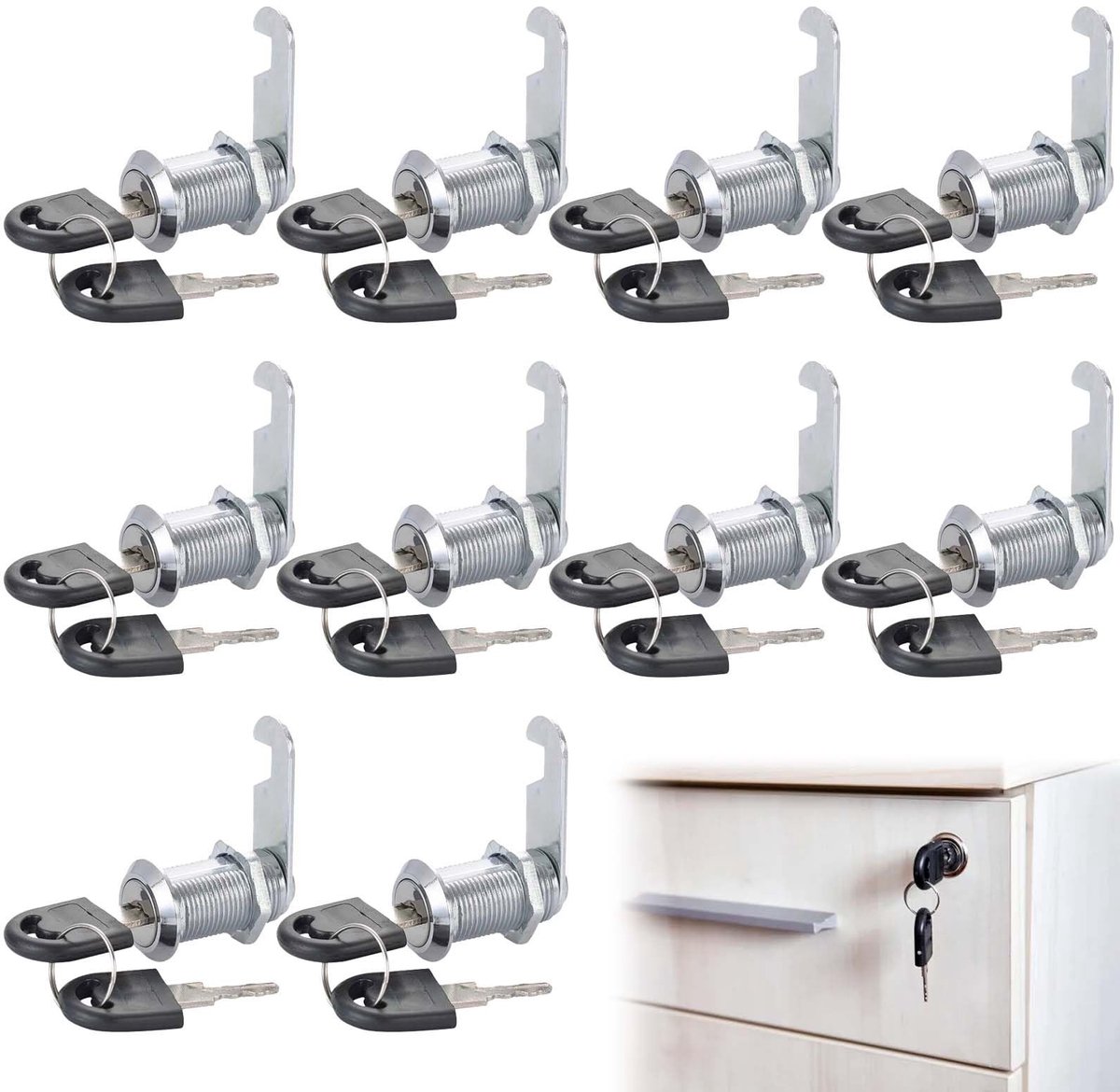 Dailygoody - Pack van 10 Brievenbus- en Kastsloten met Sleutel - 30 mm Meubel- en Briefkastenslot